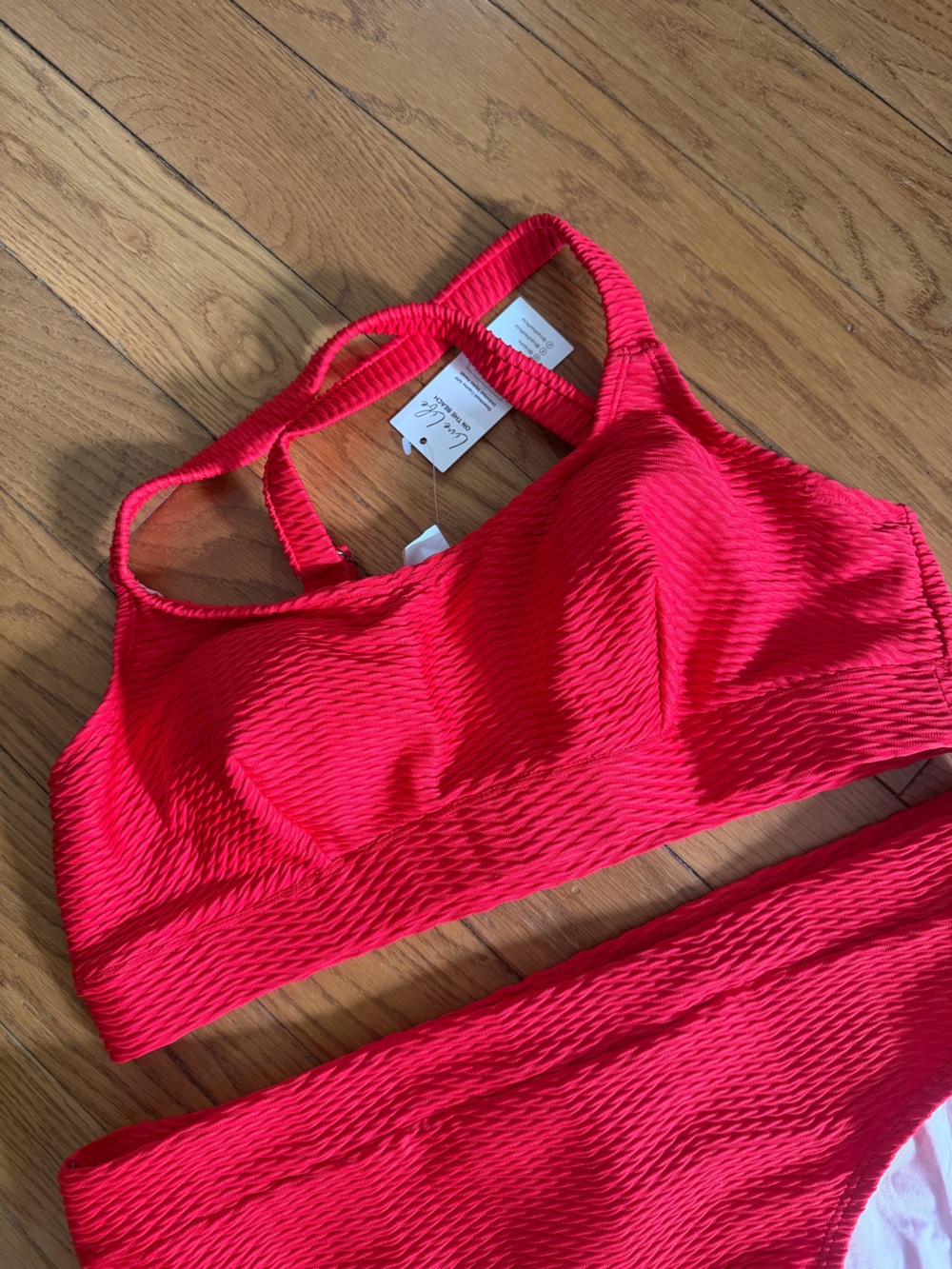 Cupshe Bright Red Textured Convertible Strap Bikini Top